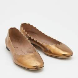 Chloe Gold Leather Lauren Scalloped Ballet Flats Size 36.5