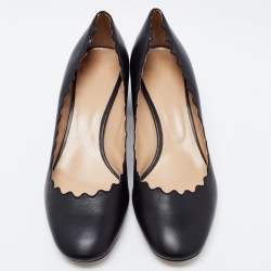 Pre Owned Chloe Black Scalloped Leather Lauren Block Heel Pumps Size 41
