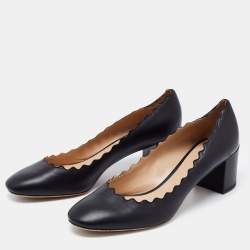 Pre Owned Chloe Black Scalloped Leather Lauren Block Heel Pumps Size 41