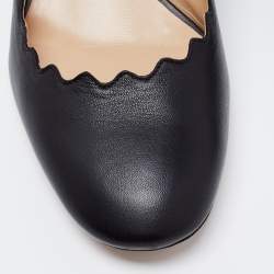 Pre Owned Chloe Black Scalloped Leather Lauren Block Heel Pumps Size 41