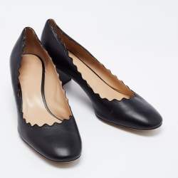 Pre Owned Chloe Black Scalloped Leather Lauren Block Heel Pumps Size 41