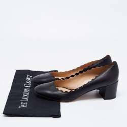 Pre Owned Chloe Black Scalloped Leather Lauren Block Heel Pumps Size 41