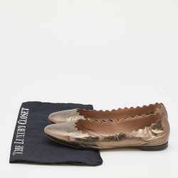 Pre Owned Chloe Metallic Brown Leather Lauren Scalloped Ballet Flats Size 37