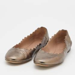 Pre Owned Chloe Metallic Brown Leather Lauren Scalloped Ballet Flats Size 37
