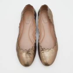 Pre Owned Chloe Metallic Brown Leather Lauren Scalloped Ballet Flats Size 37