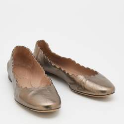 Pre Owned Chloe Metallic Brown Leather Lauren Scalloped Ballet Flats Size 37