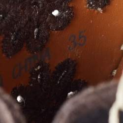 Pre Owned See by Chloe Black Suede Floral Laser-Cut Platform Wedge Espadrille Sandals Size 35