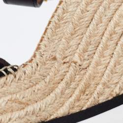 Pre Owned See by Chloe Black Suede Floral Laser-Cut Platform Wedge Espadrille Sandals Size 35