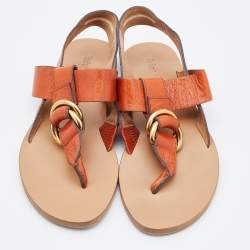 Chloe Orange Leather Thong Strap Sandals Size 39