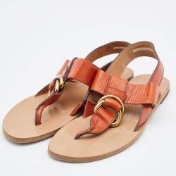 Chloe Orange Leather Thong Strap Sandals Size 39