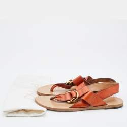 Chloe Orange Leather Thong Strap Sandals Size 39