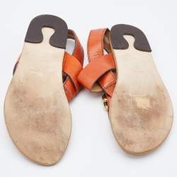 Chloe Orange Leather Thong Strap Sandals Size 39