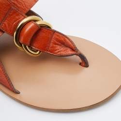 Chloe Orange Leather Thong Strap Sandals Size 39