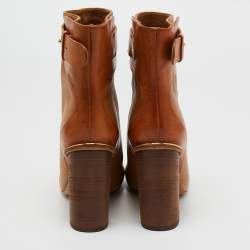 Pre Owned Chloè Brown Leather Ankle Length Boots Size 37