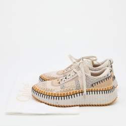 Pre Owned Chloe Multicolor Knit Fabric and Suede Nama Low Top Sneakers Size 38