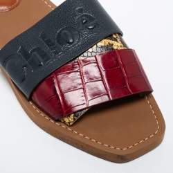 Pre Owned Chloe Multicolor Python Embossed and Croc Embossed Leather Flat Slides Size 37