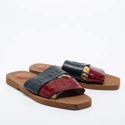 Pre Owned Chloe Multicolor Python Embossed and Croc Embossed Leather Flat Slides Size 37