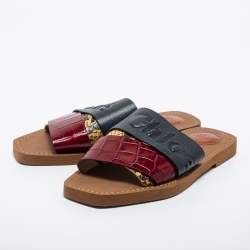 Pre Owned Chloe Multicolor Python Embossed and Croc Embossed Leather Flat Slides Size 37