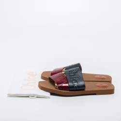 Pre Owned Chloe Multicolor Python Embossed and Croc Embossed Leather Flat Slides Size 37