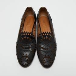 Pre Owned Chloe Black Laser Cut Out Leather Block Heel Pumps Size 41.5