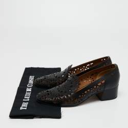 Pre Owned Chloe Black Laser Cut Out Leather Block Heel Pumps Size 41.5