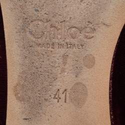 Pre Owned Chloe Burgundy Velvet Scalloped Edge Ballerina Ballet Flats Size 41
