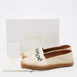 Pre Owned Chloe Off White Leather Embroidered Espadrilles Flats Size 41