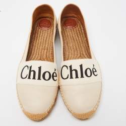 Pre Owned Chloe Off White Leather Embroidered Espadrilles Flats Size 41