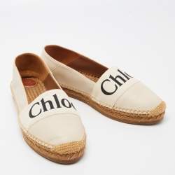 Pre Owned Chloe Off White Leather Embroidered Espadrilles Flats Size 41
