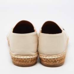 Pre Owned Chloe Off White Leather Embroidered Espadrilles Flats Size 41