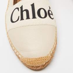 Pre Owned Chloe Off White Leather Embroidered Espadrilles Flats Size 41