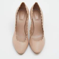 Pre Owned Chloe Beige Leather Lauren Scallop Trim Pumps Size 40