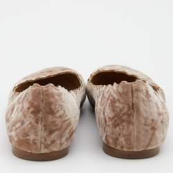 Pre Owned Chloe Beige Scalloped Velvet Lauren Ballet Flats Size 37.5