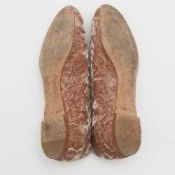 Pre Owned Chloe Beige Scalloped Velvet Lauren Ballet Flats Size 37.5
