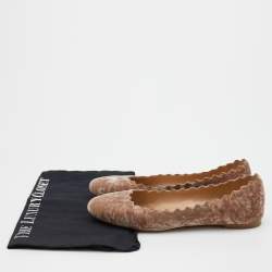 Pre Owned Chloe Beige Scalloped Velvet Lauren Ballet Flats Size 37.5