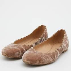 Pre Owned Chloe Beige Scalloped Velvet Lauren Ballet Flats Size 37.5