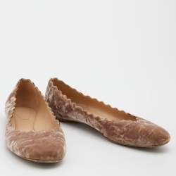 Pre Owned Chloe Beige Scalloped Velvet Lauren Ballet Flats Size 37.5