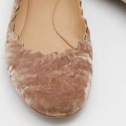 Pre Owned Chloe Beige Scalloped Velvet Lauren Ballet Flats Size 37.5