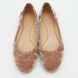 Pre Owned Chloe Beige Scalloped Velvet Lauren Ballet Flats Size 37.5