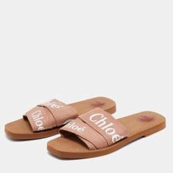 Pre Owned Chloe Light Brown Logo Canvas Woody Flat Slides Size 42