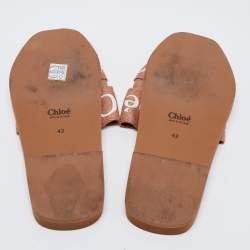 Pre Owned Chloe Light Brown Logo Canvas Woody Flat Slides Size 42