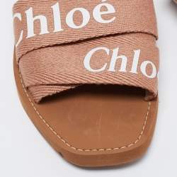 Pre Owned Chloe Light Brown Logo Canvas Woody Flat Slides Size 42