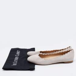 Pre Owned Chloe Grey Suede Scalloped Ballet Flats Size 38.5