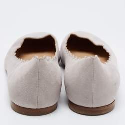Pre Owned Chloe Grey Suede Scalloped Ballet Flats Size 38.5