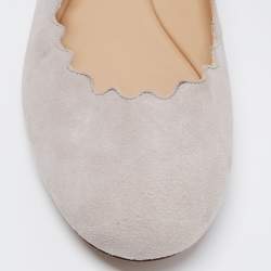 Pre Owned Chloe Grey Suede Scalloped Ballet Flats Size 38.5