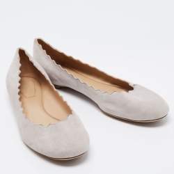 Pre Owned Chloe Grey Suede Scalloped Ballet Flats Size 38.5