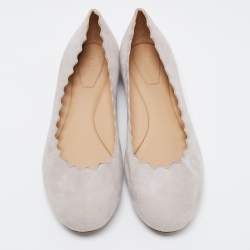Pre Owned Chloe Grey Suede Scalloped Ballet Flats Size 38.5