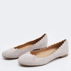 Pre Owned Chloe Grey Suede Scalloped Ballet Flats Size 38.5