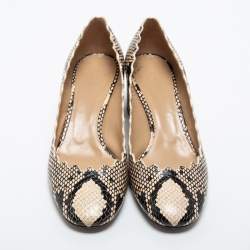 Pre Owned Chloe Beige Python Embossed Leather Block Heel Pumps Size 37