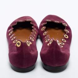 Pre Owned Chloe Purple Scalloped Suede Grommet Ballet Flats Size 39